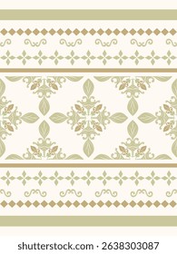 Beautiful Greenish Victorian Baroque Damask Scroll Ornament Luxury Style Pattern with Pale Olive on Cream Background. Royal Exquisite Geometric Twist for Border Decoration Interior Silk Neck Lace Rug