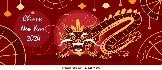 Beautiful greeting banner for New Year 2024 with Chinese dragon 