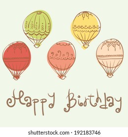 beautiful greeting birthday card with cute doodle colorful air balloons 