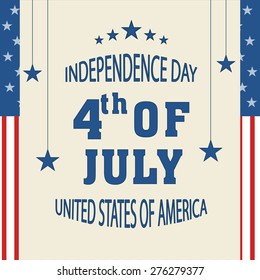 Beautiful greeting card for 4th of July, American Independence Day celebration with hanging stars.