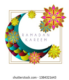 beautiful greeting card, background or logo for ramadan kareem or muslim event with kufi or arabic calligraphy is mean peace