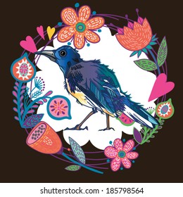 Beautiful greeting card.  Bright illustration, can be used as creating card,invitation card for wedding,birthday and other holiday and cute summer background.