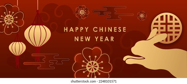 Beautiful greeting card for Chinese New Year 2023 with bunny 