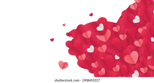 Beautiful greeting card concept with pink and red heart abstract shapes. Love background for presentation design. Paper cut decorations for Valentine's day or Mother's day