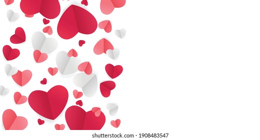 Beautiful greeting card concept with pink and red heart abstract shapes. Love background for presentation design. Paper cut decorations for Valentine's day or Mother's day