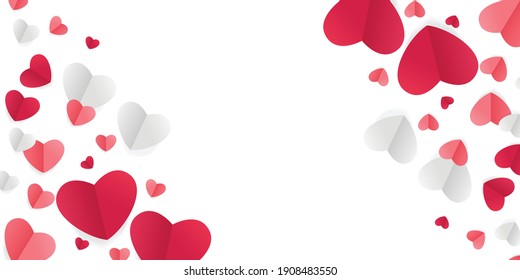 Beautiful greeting card concept with pink and red heart abstract shapes. Love background for presentation design. Paper cut decorations for Valentine's day or Mother's day