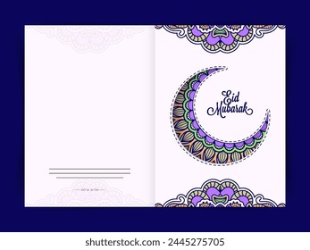 Beautiful Greeting Card with creative Crescent Moon for Muslim Community Festival, Eid Mubarak Celebration.