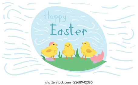 Beautiful greeting card with cute Easter chickens