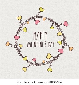 Beautiful greeting card decorated with colorful hearts for Valentine's Day Celebration.