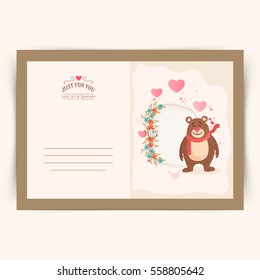 Beautiful greeting card decorated with cute bear for Valentine's Day Celebration.