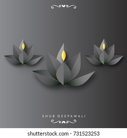 A beautiful greeting card with decorated diya of indian festival celebration background Happy diwali on black background