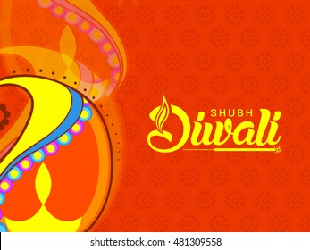 A beautiful greeting card with decorated line art diya of indian festival celebration background.Happy diwali.