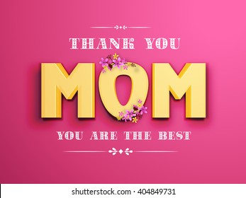 Beautiful greeting card design with 3D golden text Mom on pink background for Happy Mother's Day celebration.