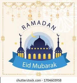 Beautiful greeting card design with colorful different styles lanterns or lamps with stars for holy month of Muslim community Ramadan Kareem.