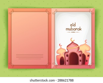 Beautiful greeting card design with creative mosque for holy festival of Muslim community, Eid Mubarak celebration.