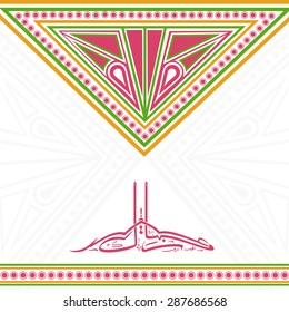 Beautiful greeting card design decorated with colorful floral pattern and Arabic Islamic calligraphy of text Eid Mubarak for Muslim community festival celebration.