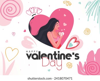 Beautiful greeting card design with doodle elements for Valentine's Day. 14th Feb, Happy Valentine's Day.