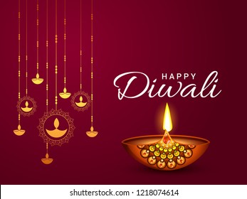 Beautiful greeting card design for festival of diwali celebration.