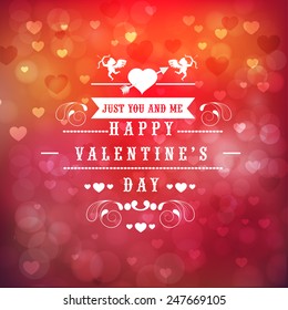 Beautiful greeting card design for Happy Valentines Day celebration on hearts decorated shiny red and pink background.