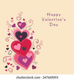 Beautiful greeting card design with hearts for Happy Valentines Day celebration.