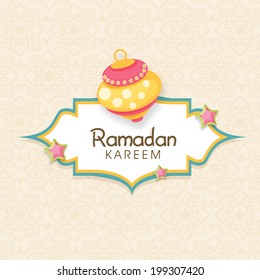 Beautiful greeting card design for holy month of Muslim community Ramadan Kareem. 