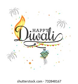 Beautiful Greeting Card Design For Indian Festival Of Diwali,Decorated Burning Diya.