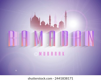 Beautiful greeting card design with mosque on shiny background for holy month of Muslim community, Ramadan Mubarak celebration.