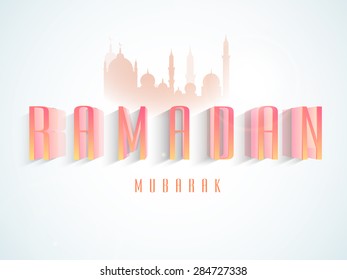 Beautiful greeting card design with mosque on shiny background for holy month of Muslim community, Ramadan Mubarak celebration.