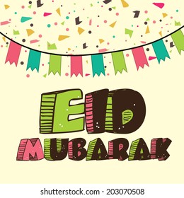 Beautiful greeting card design for Muslim community festival Eid Mubarak celebrations. 