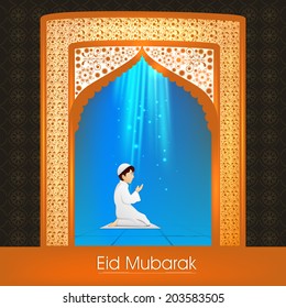 Beautiful greeting card design for Muslim community festival Eid Mubarak celebrations. 