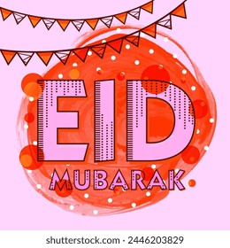 Beautiful greeting card design with pink text for the celebrations of Muslim community festival Eid Mubarak celebrations.