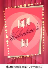 Beautiful greeting card design with pink hearts for Happy Valentines Day celebration on stylish background.