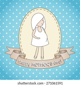 Beautiful greeting card design with pregnant woman for Happy Mother's Day celebration.