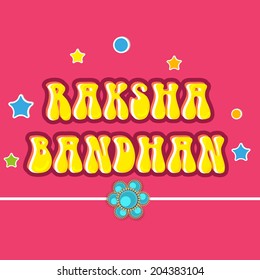 Beautiful greeting card design with rakhi on stars decorated pink background for Happy Raksha Bandhan celebrations. 