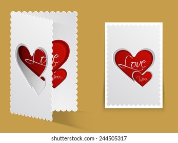 Beautiful greeting card design with red heart and stylish text Love You for Happy Valentines Day celebration. 