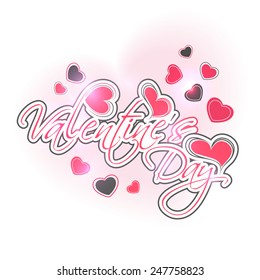 Beautiful greeting card design with shiny hearts and stylish text Valentines Day.
