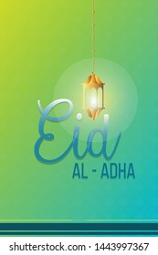 Beautiful greeting card design with stylish text Eid ul-Adha, hanging light lamp background for famous festival of Muslim community celebration.