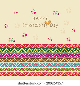 Beautiful greeting card design with stylish text on colorful friendship bands on beige background. 