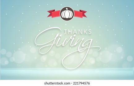 Beautiful greeting card design with stylish text Thanks Giving on shiny blue background. 