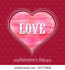 Beautiful greeting card design with text Love on pink heart for Happy Valentines Day celebration.