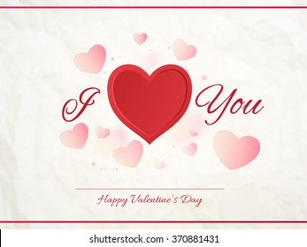 Beautiful greeting card design with text I Love You on hearts decorated background for Happy Valentine's Day celebration.