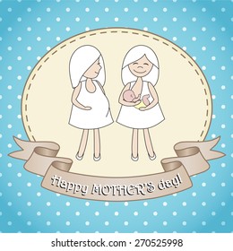 Beautiful greeting card design with two women for Happy Mother's Day celebration.