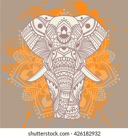 Beautiful Greeting card with elephant Frame of animals elephant vector illustration design template for textile Hand drawn map with Elephant bright prints on T shirts and cups canvas of another object