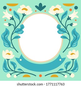 Beautiful greeting card with floral frame. Bright illustration, can be used as creating card, invitation card for wedding, birthday and other holiday and cute summer background
