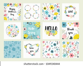 Beautiful greeting card with floral.  Pastel flowers. Vector collection for design save the date cards, invitations, posters and birthday decorations.