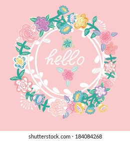 Beautiful greeting card with floral wreath. 