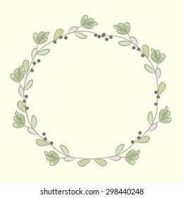 Beautiful greeting card with floral wreath. Bright illustration, can be used as creating card, invitation card for wedding,birthday and other holiday and cute summer background.