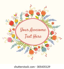 Beautiful greeting card with floral wreath. can be used as invitation card for wedding, birthday and other holiday