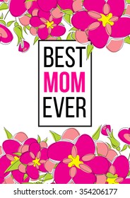 Beautiful greeting card of floral wreath and inspiration "Love you". Bright illustration, can be used as greeting card, invitations for wedding,birthday, cute summer background