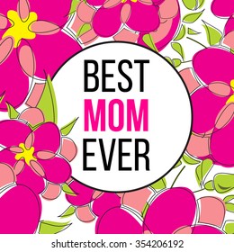 Beautiful greeting card of floral wreath and inspiration "Love you". Bright illustration, can be used as greeting card, invitations for wedding,birthday, cute summer background